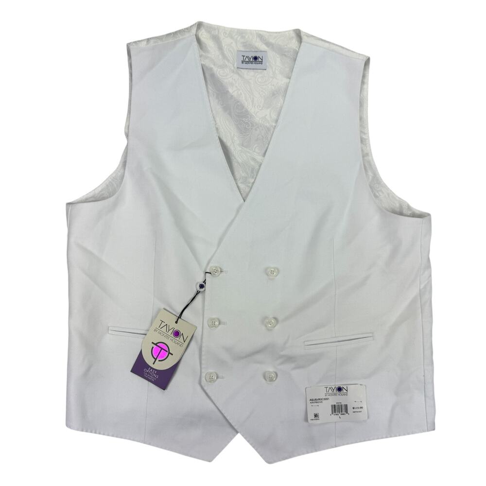 Tayion Mens Asupreme Classic Fit Double-Breasted Suit Vest White L